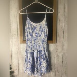 Ocean Drive Womens Size S Swim Cover-up Dress Blue and White Palm Tree